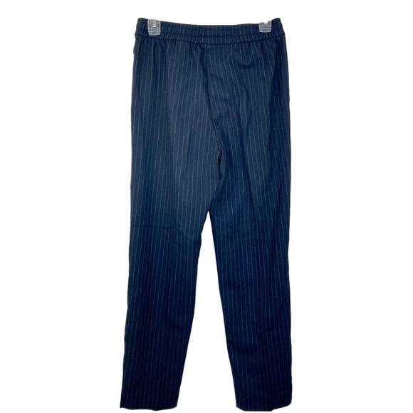 H&M pinstripe drawstring waist pants ladies 8 dark blue tapered trousers - Picture 3 of 8